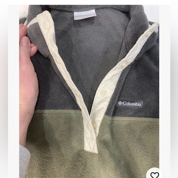 Women’s Pt Large Columbia Fleece Pullover With Snaps, Two Toned Gray And Green - Picture 9 of 12
